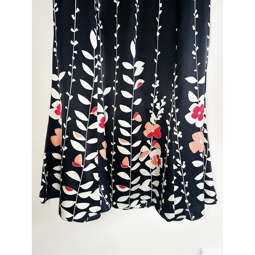 VTG Talbots 100% Pure Silk Floral Midi Skirt Size 6 Black Pink White Botanical - Picture 5 of 13